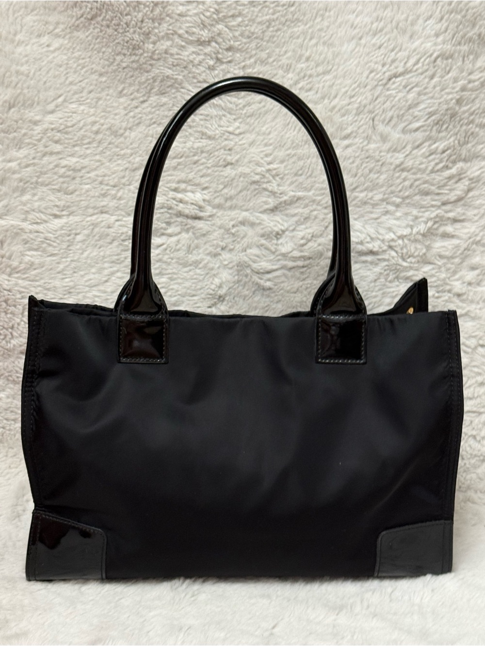 Tory Burch Black Nylon Tote with Patent Trim and Logo Detail - Picture 3 of 12